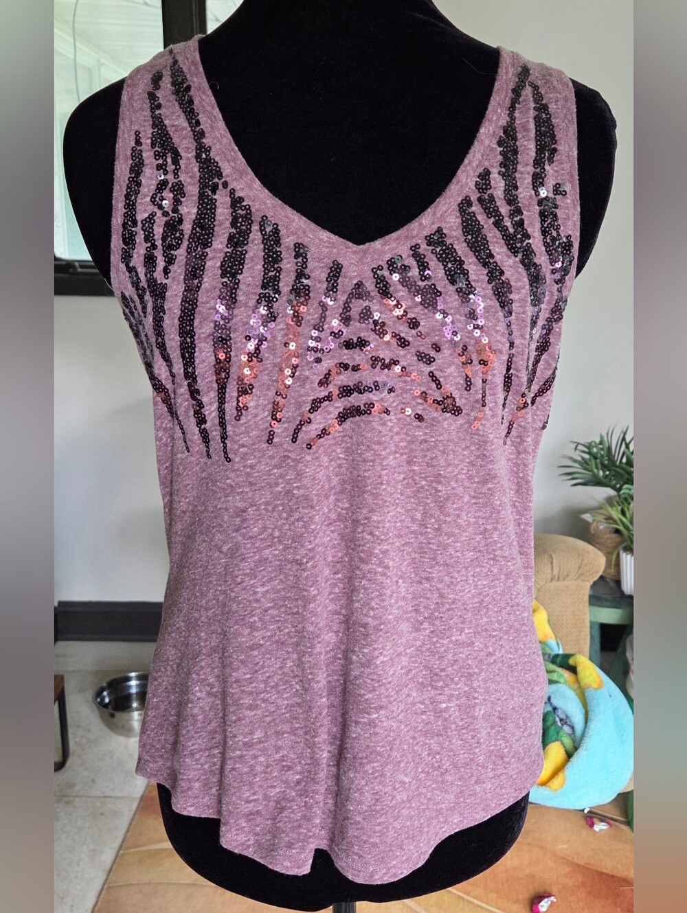 Express Mauve Purple Sequin Zebra Tank Top